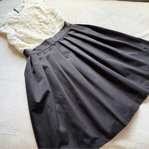 Anthropologie Maeve Cream and Black Cocktail Party Dress Lace Pleated Flare 0P